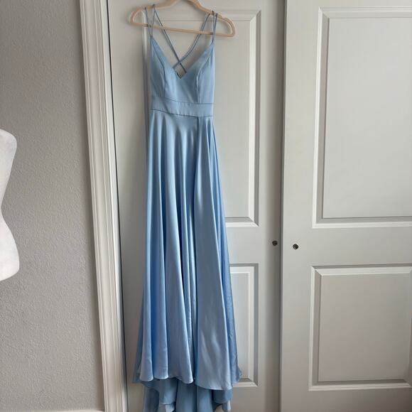 NWT leena for Mac Duggal Satin Strappy Gown 0 A Line Formal Black Tie Prom - Picture 2 of 16